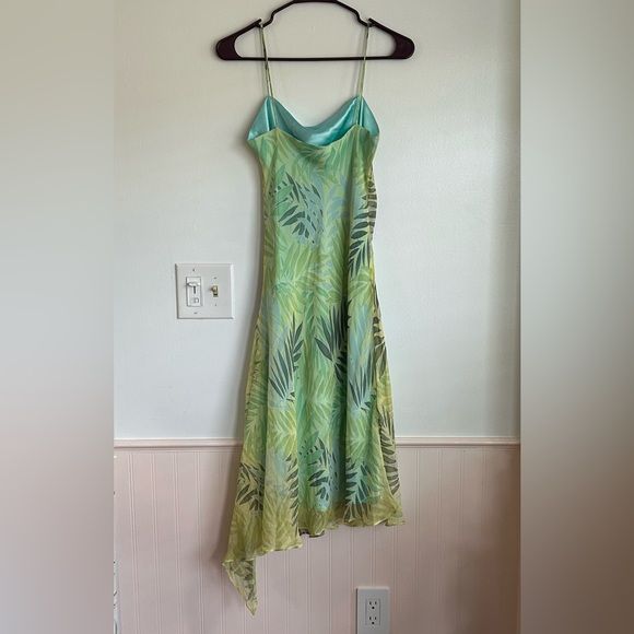 Vintage 90s Tropical Silk Asymmetrical Hem Dress Laundry by Shelli Segal - Picture 2 of 8